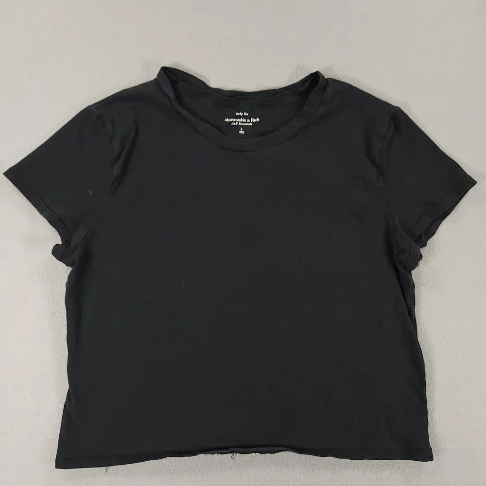 Abercrombie & Fitch Baby Tee Womens L Black Short Sleeve Cotton Blend TShirt Top - Picture 1 of 5